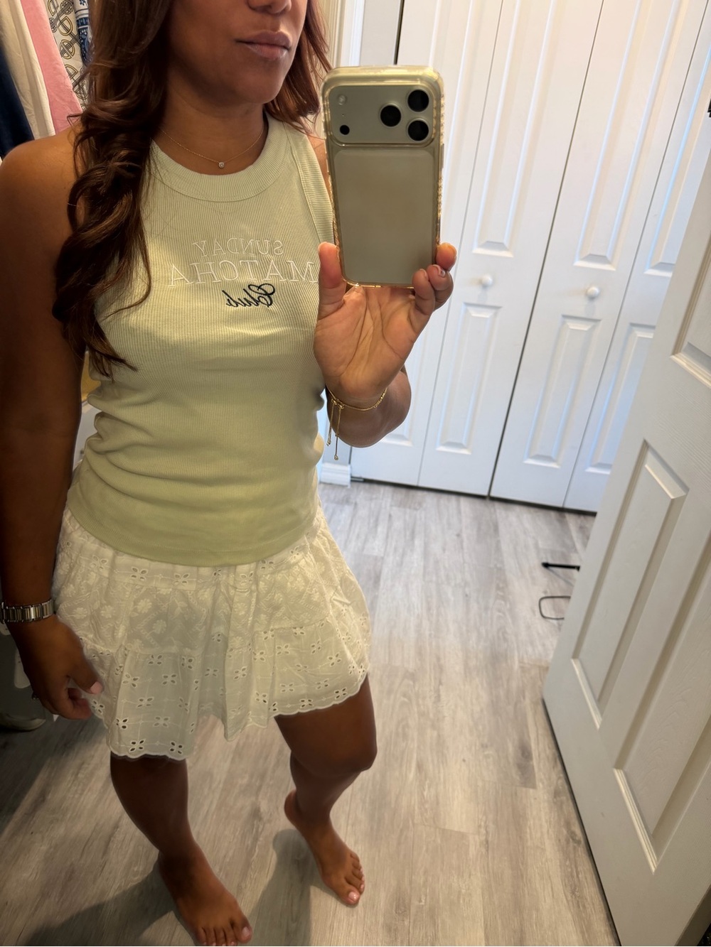 Light Sage Ribbed Tank with Embroidered Script